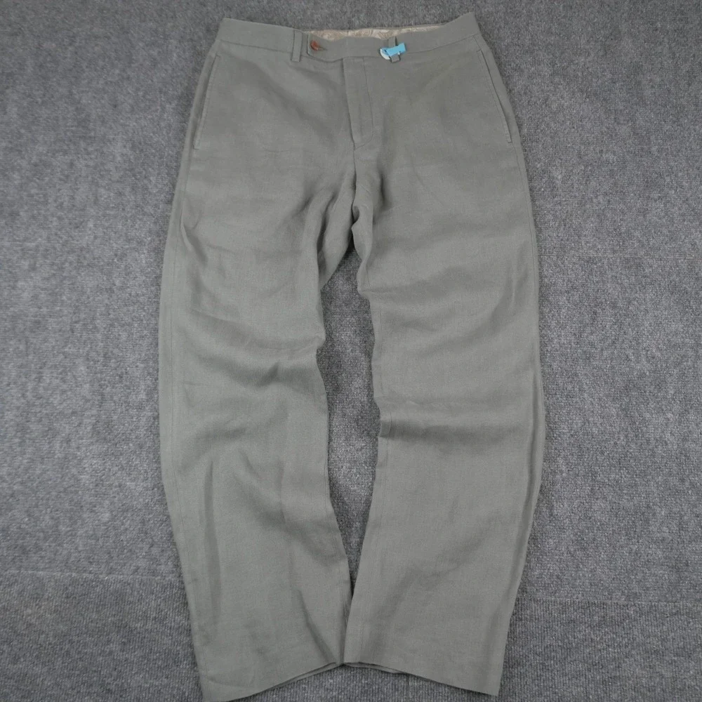 Lauren Ralph Lauren 100% Linen Pants Mens 32W x 30L Sage Green Dress Trousers
